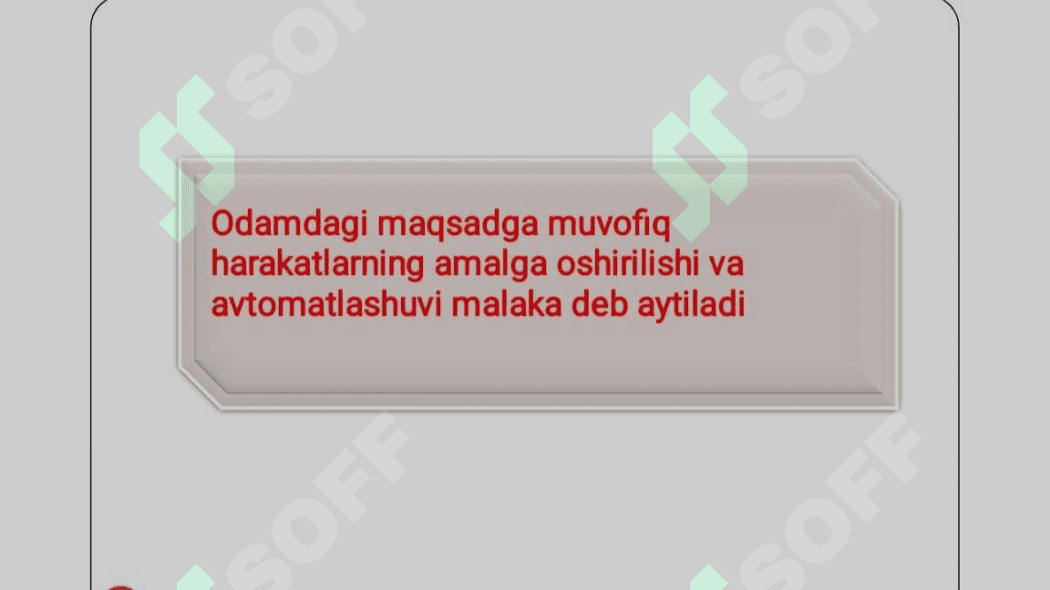 Faoliyatning oʻzlashtirilishi va malakalarni egallash 6