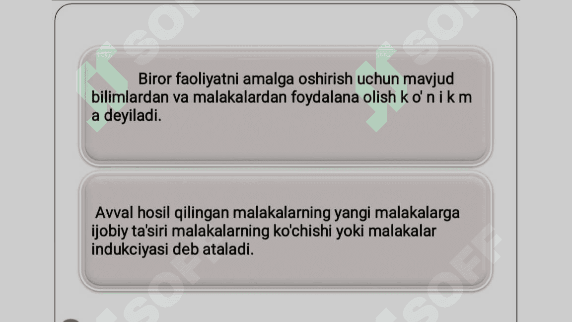 Faoliyatning oʻzlashtirilishi va malakalarni egallash 8
