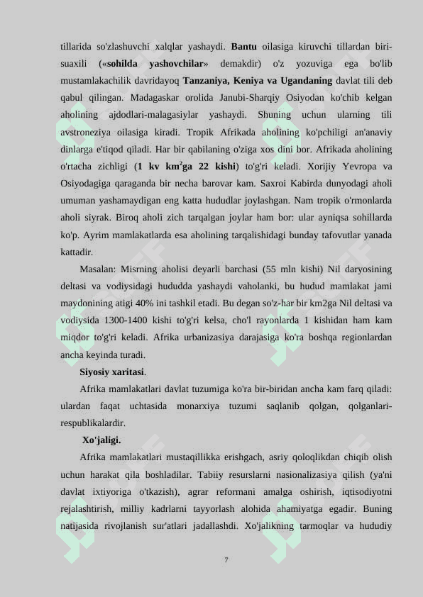 AFRIKA MAMLAKATLARI 7