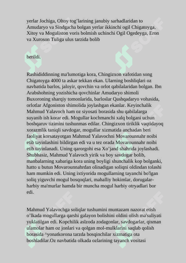 Mo’g’ullar davridagi savdo-iqtisodiy munosabatlarining o’ziga xos xususiyatlari. 2