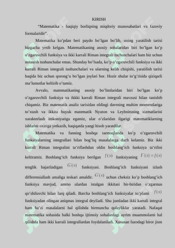 KO’P O’ZGARUVCHILI FUNKSIYANI INTEGRALLASH VA IKKI KARRALI RIMAN INTEGRALI 3