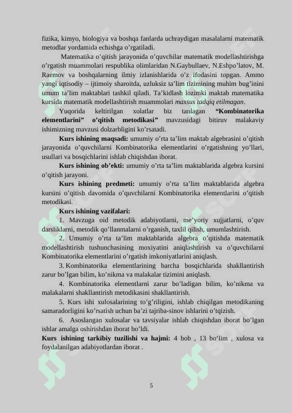 “Kombinatorika elementlarini” o’qitish metodikasi. 5