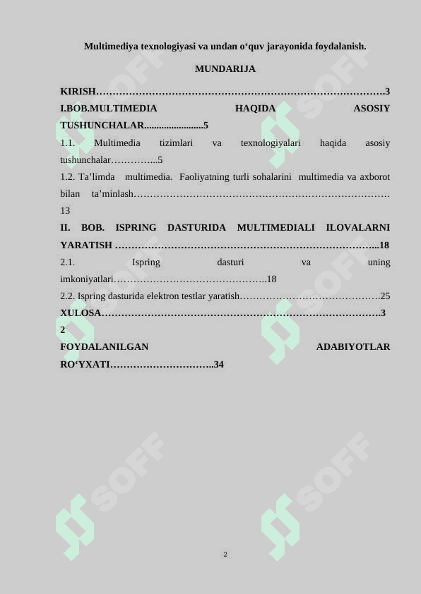 Multimediya texnologiyasi va undan o‘quv jarayonida foydalanish 2