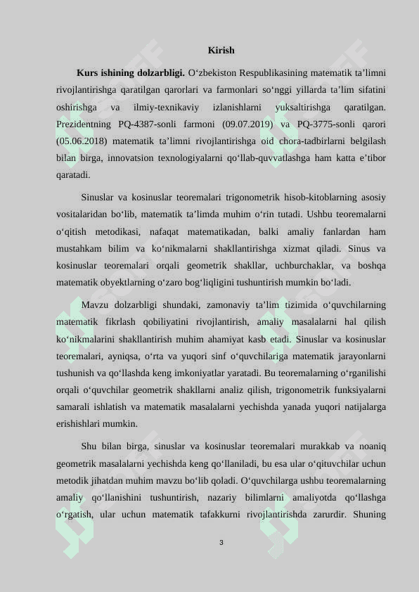 « Sinuslar va kosinuslar teoremalari mavzusini o’qitish metodikasi » 3