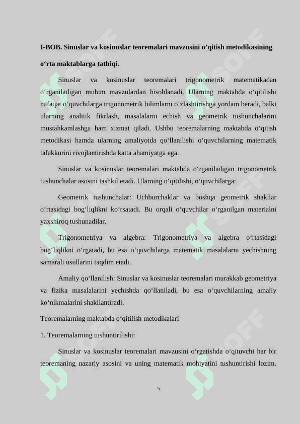 « Sinuslar va kosinuslar teoremalari mavzusini o’qitish metodikasi » 5