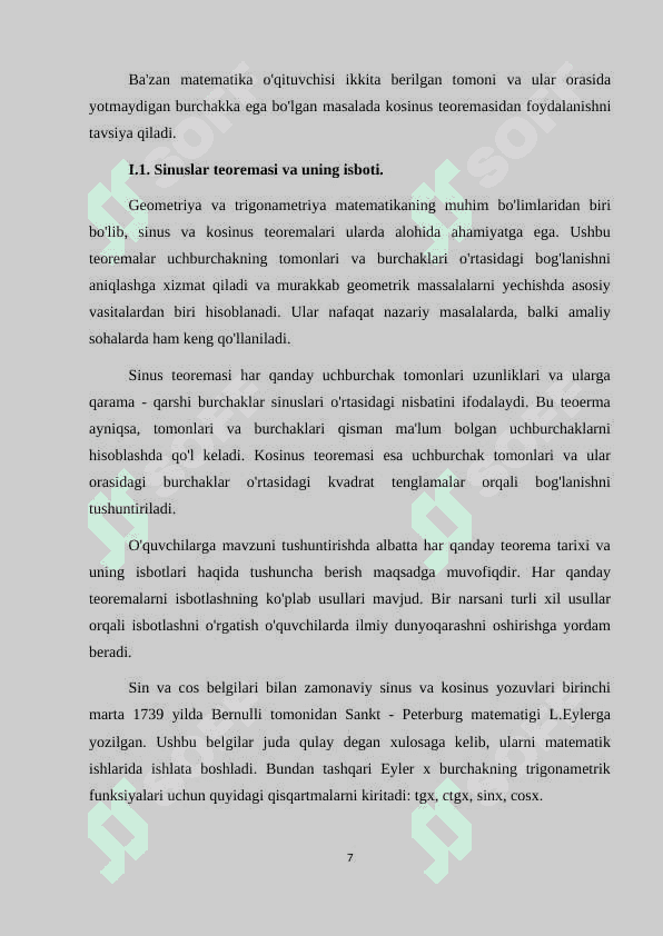 « Sinuslar va kosinuslar teoremalari mavzusini o’qitish metodikasi » 7
