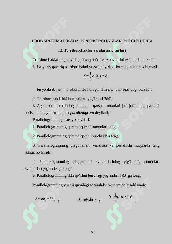 Maktabda “toʻrtburchaklar’’ mavzusini oʻqitish metodikasi 5