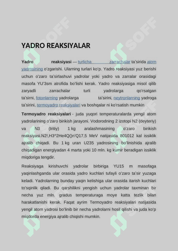 YADRO REAKSIYALAR 2