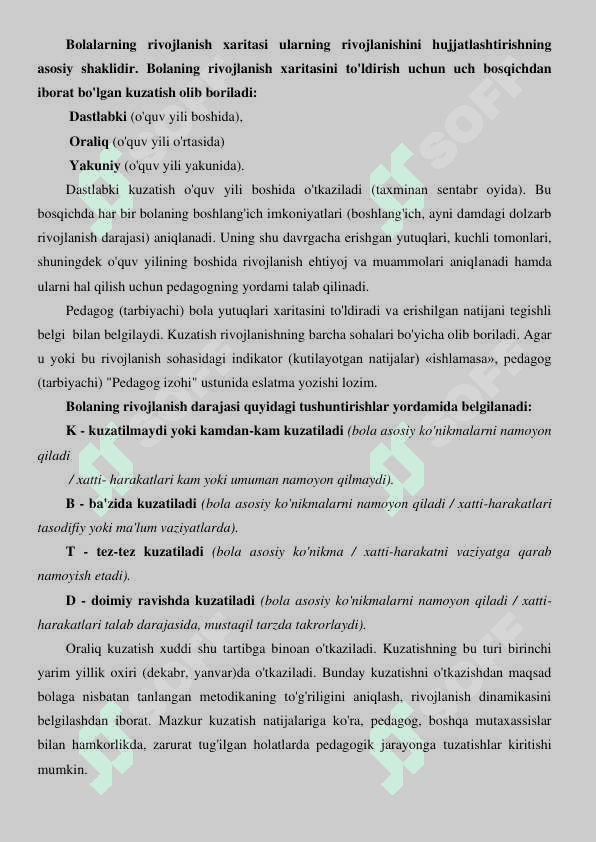 Bolaning rivojlanish xaritasi Katta guruh 3