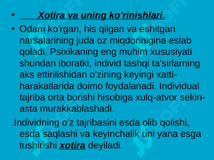 Xotira  va uning xususiyatlari 2