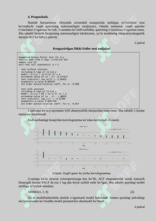 ARIMA MODELLARI BILAN PROGNOZLASHTIRISH 2