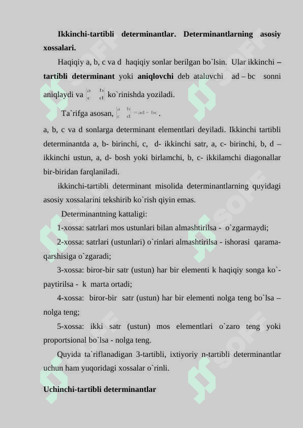 Determinantlar va ularning xossalari 2