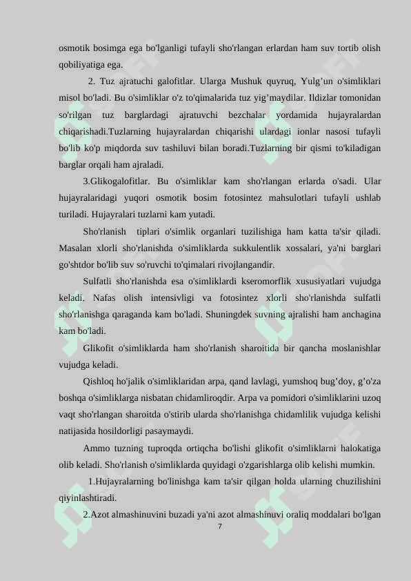 О‘SIMLIKLARNING SHО‘RLANISHGA CHIDAMLILIGI 7