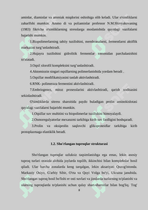 О‘SIMLIKLARNING SHО‘RLANISHGA CHIDAMLILIGI 8
