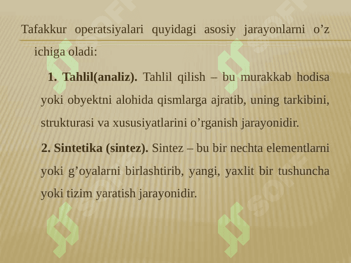 TAFAKKUR OPERATSIYALARI 3