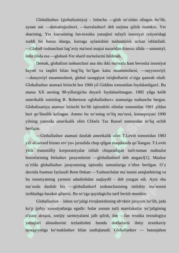 Globallashuv. Globallashuv konsepsiyalari. 2