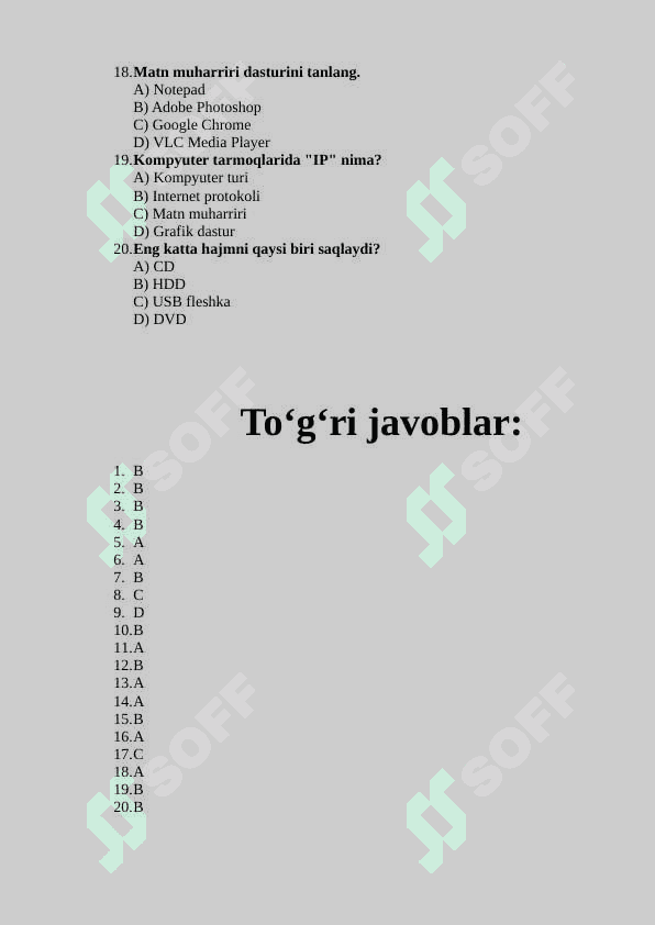 8-sinf uchun Informatikadan test 1