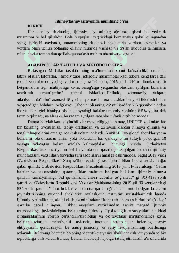 Ijtimoiylashuv jarayonida muhitning oʻrni 2
