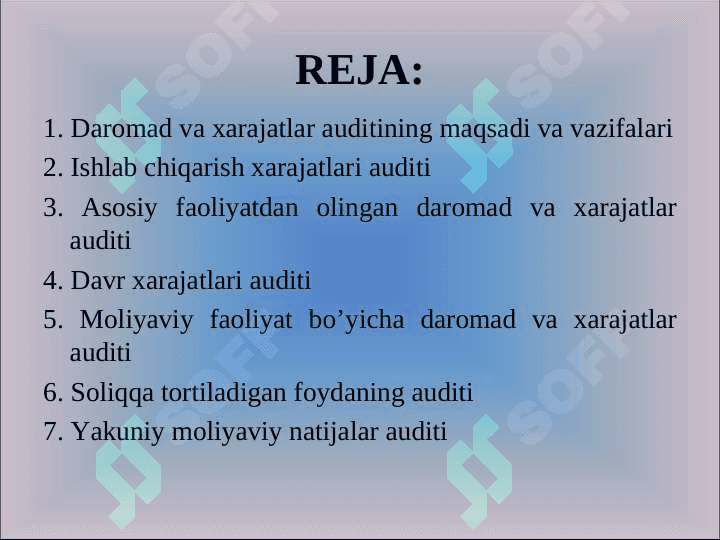 DAROMAD VA XARAJATLAR  AUDITI 2