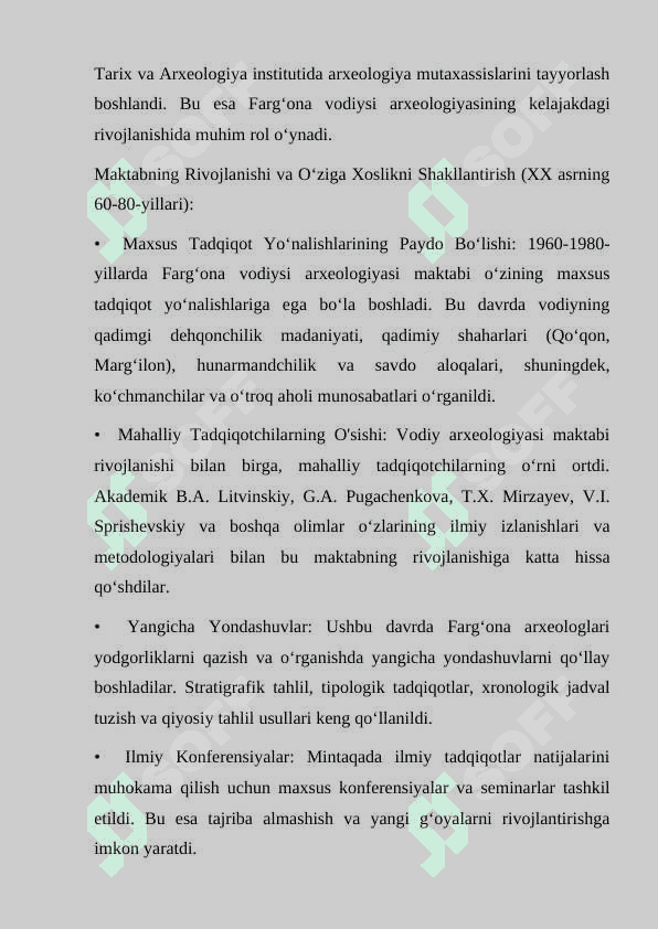 FARG`ONA VODIYSI ARXEOLOGIYASI MAKTABINING SHAKILLANISHI 2