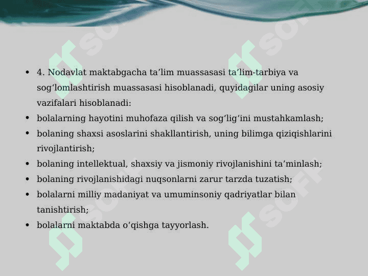 NODAVLAT MAKTABGACHA TA'LIM TASHKILOTIDA TA'LIM TARBIYA JARAYONINI TASHKIL ETISH 4