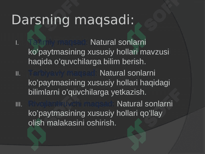 Natural sonlarni ko’paytmasining xususiy hollari 8