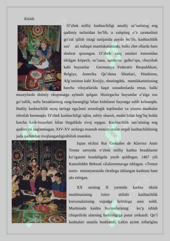 Mustaqillik yillarida kashtachilik san’ati tarixi 2