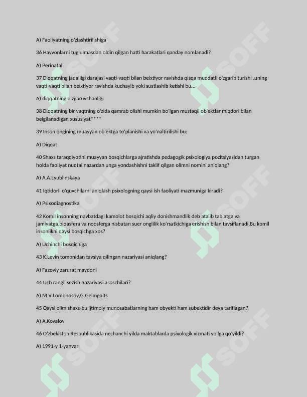 PSIXOLOGIYA SAVOLLAR VA JAVOBLARI 4