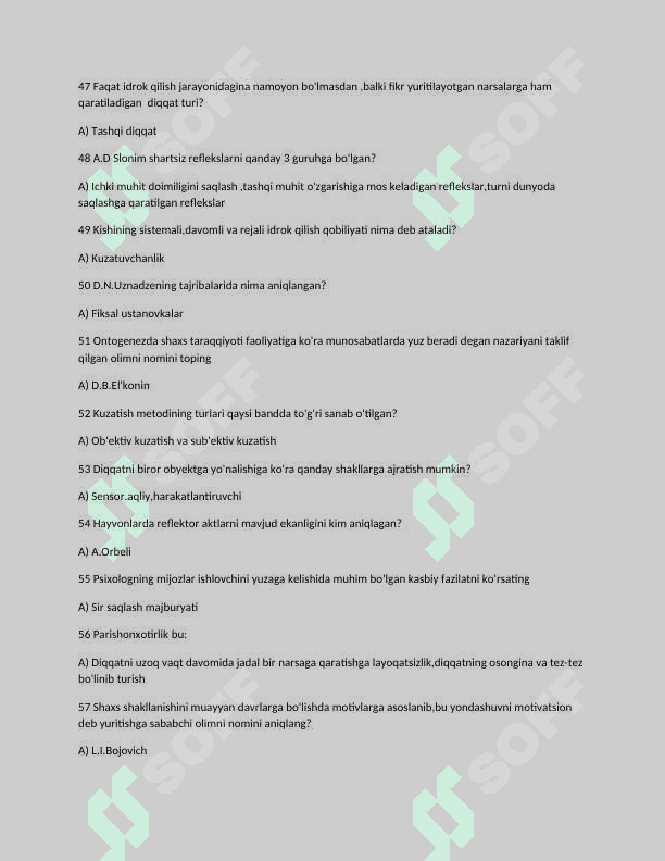 PSIXOLOGIYA SAVOLLAR VA JAVOBLARI 5