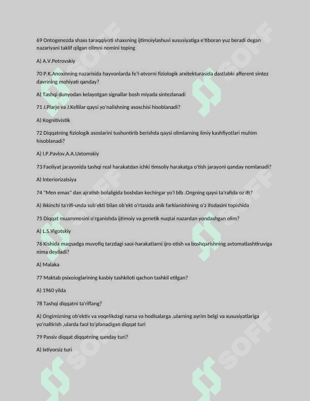 PSIXOLOGIYA SAVOLLAR VA JAVOBLARI 7