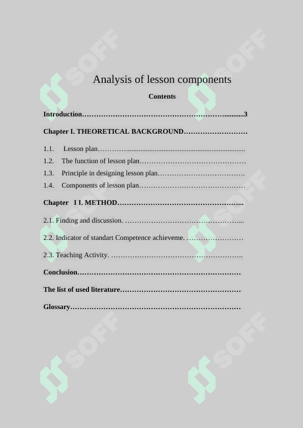 Analysis of lesson components 2