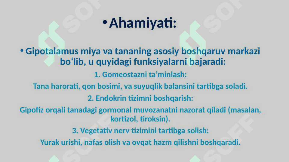 Gipotalamus o’zaklari va ularning klinik ahamiyati 6
