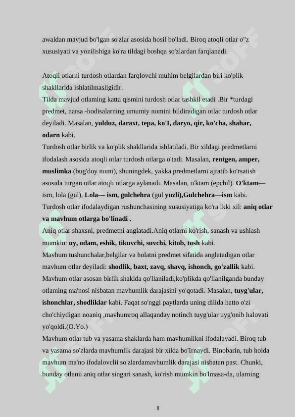 Otlarning umumiy va xususiy belgilari 8