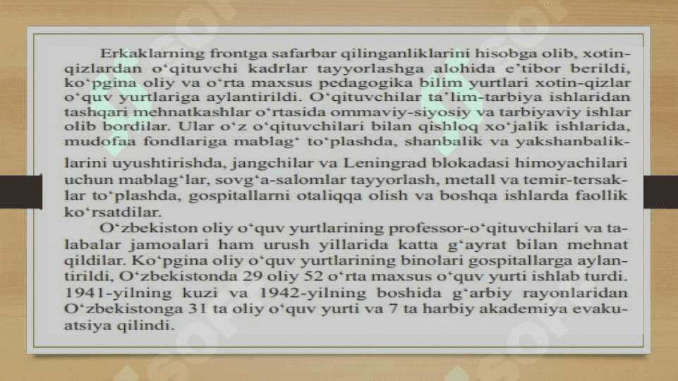 II jahon urushi yillarida fan, ma`orif va madaniyat 5