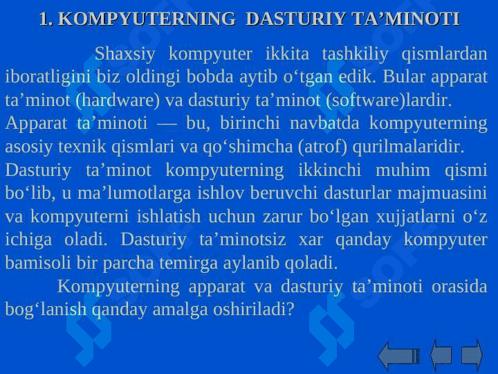 KOMPYUTERLAR   VA   AXBOROT   TEXNOLOGIYALARINING   DASTURIY   TA’MINOTI 3