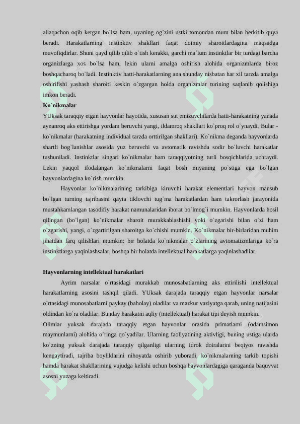Hayvon psixikasining rivojlanishi 4