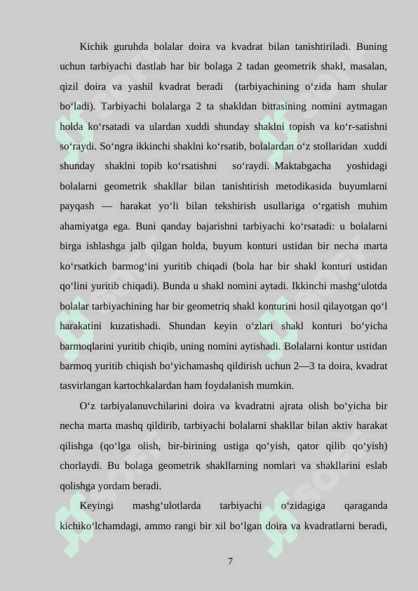 Ilk yoshdagi bolalarning predmentlar miqdorini idrok qilishning o‘ziga xosligi 7