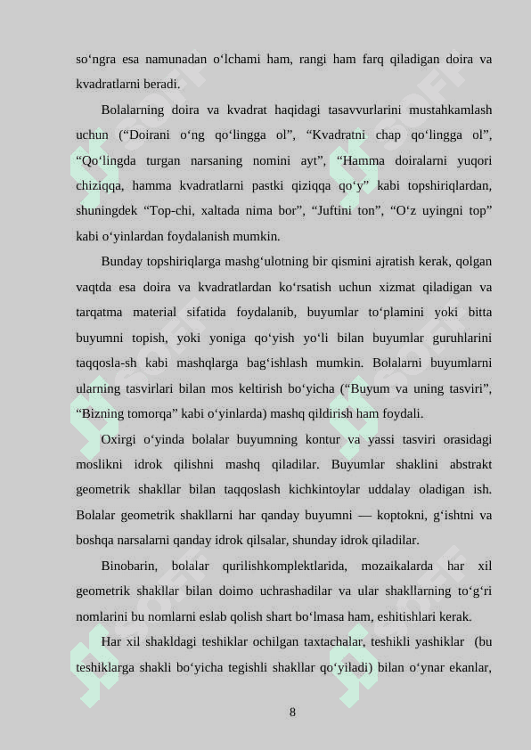 Ilk yoshdagi bolalarning predmentlar miqdorini idrok qilishning o‘ziga xosligi 8