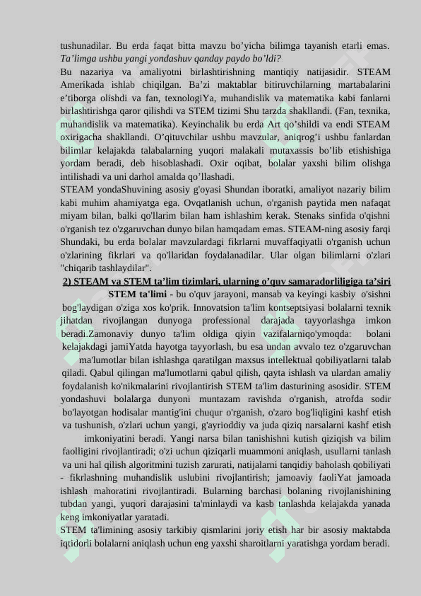 Steam ta’lim tizimining o’ziga hos tamoillari 2