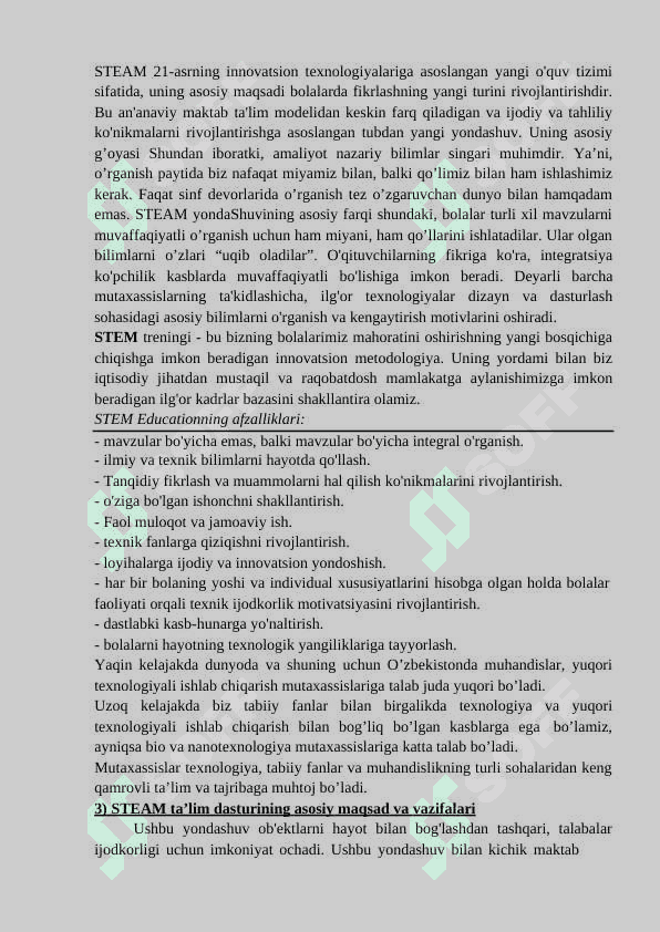 Steam ta’lim tizimining o’ziga hos tamoillari 3