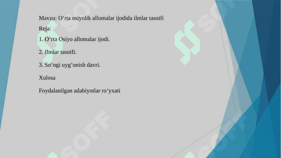 O‘rta osiyolik allomalar ijodida ilmlar tasnifi 2
