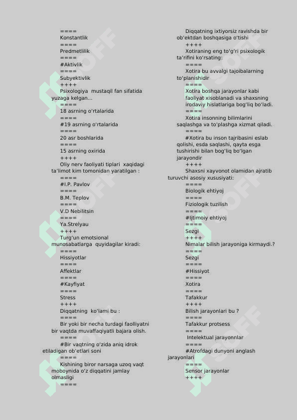 Psixologiya yakuniy savol javoblari 8