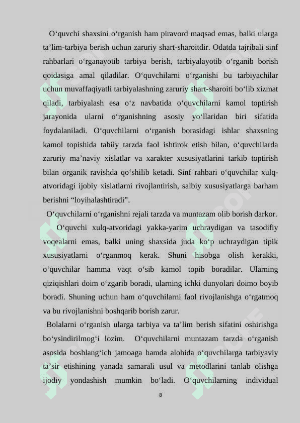 MAKTABDAGI TARBIYAVIY ISHLAR TIZIMIDA SINF RAHBARNING FAOLIYATI 8
