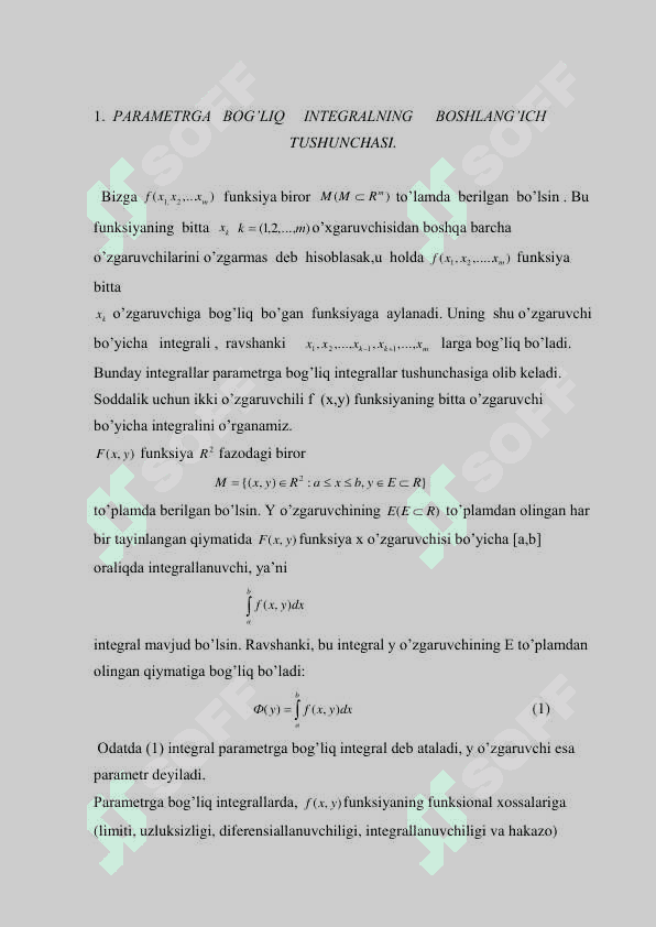 Parametrga bog’liq integrallar kurs ishi 3