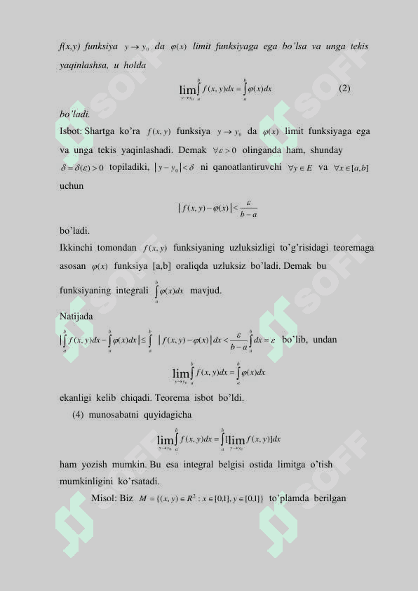 Parametrga bog’liq integrallar kurs ishi 7