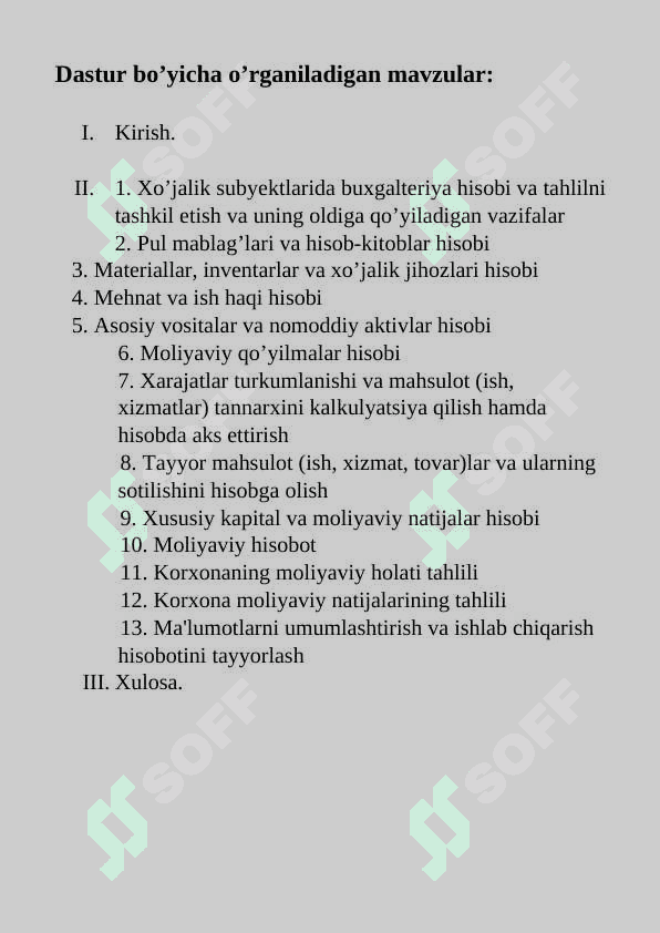 “BUXGALTERIYA HISOBI VA AUDIT” mavzusi bo'yicha amaliyot HISOBOTI 2