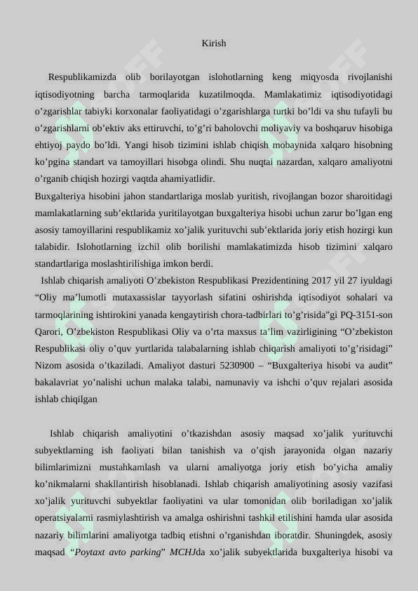 “BUXGALTERIYA HISOBI VA AUDIT” mavzusi bo'yicha amaliyot HISOBOTI 3