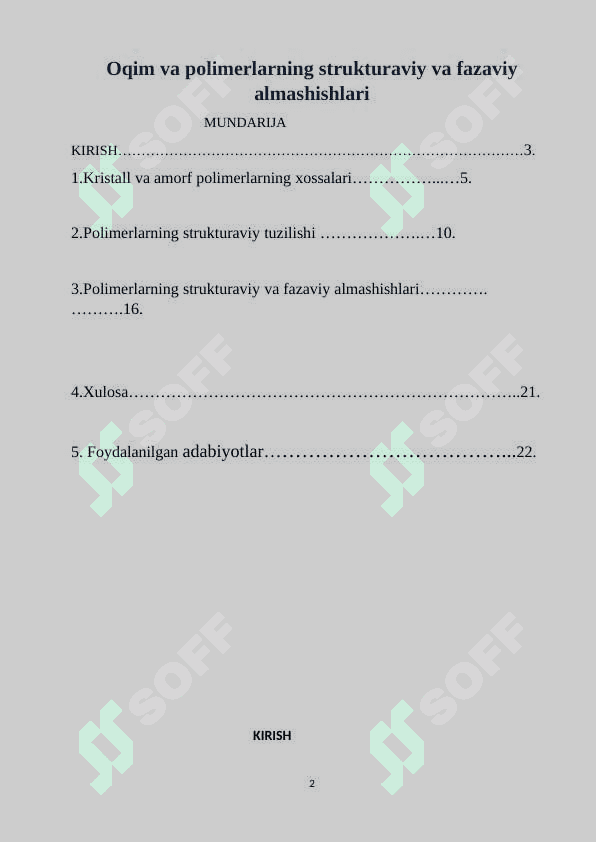 Oqim va polimerlarning strukturaviy va fazaviy almashishlari 2