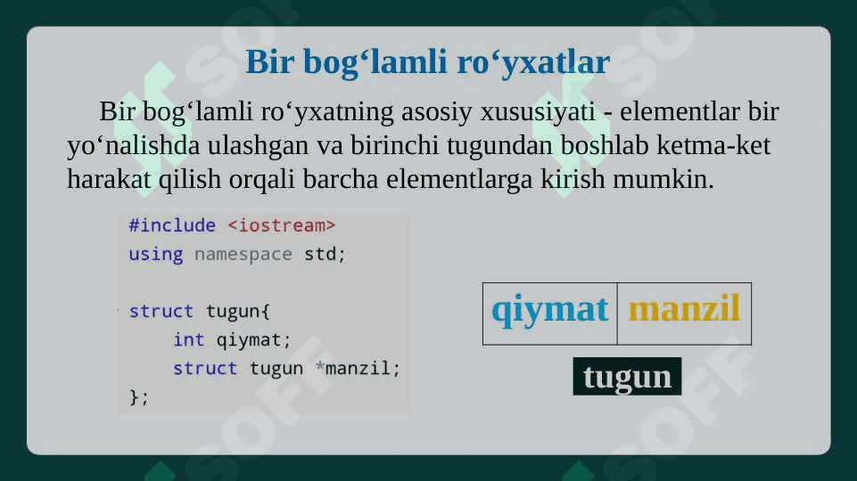 Bir va ikki  bog‘lamli ro‘yxatlar. Ko‘rsatgichlar bilan ishlash. 5