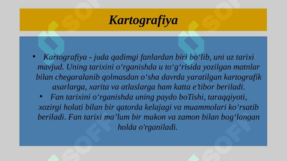 Kartografiya fanining rivojlanish tarixi. 2